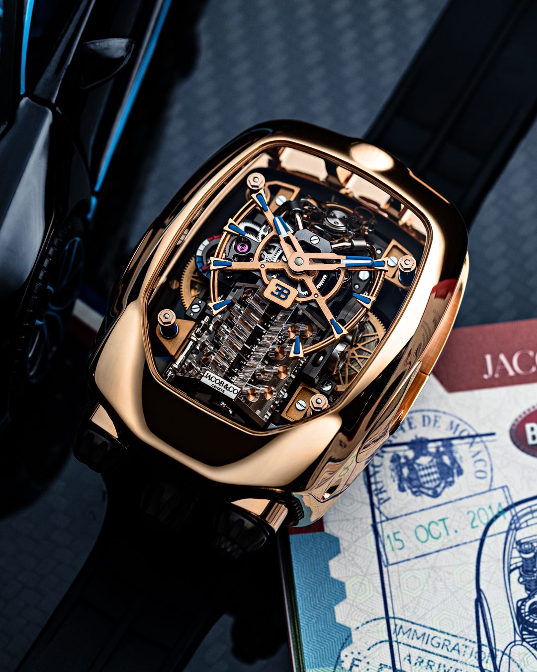 Limited Edition Jacob & Co. Bugatti Chiron Tourbillon timepiece in a rose gold case Watch (G00)