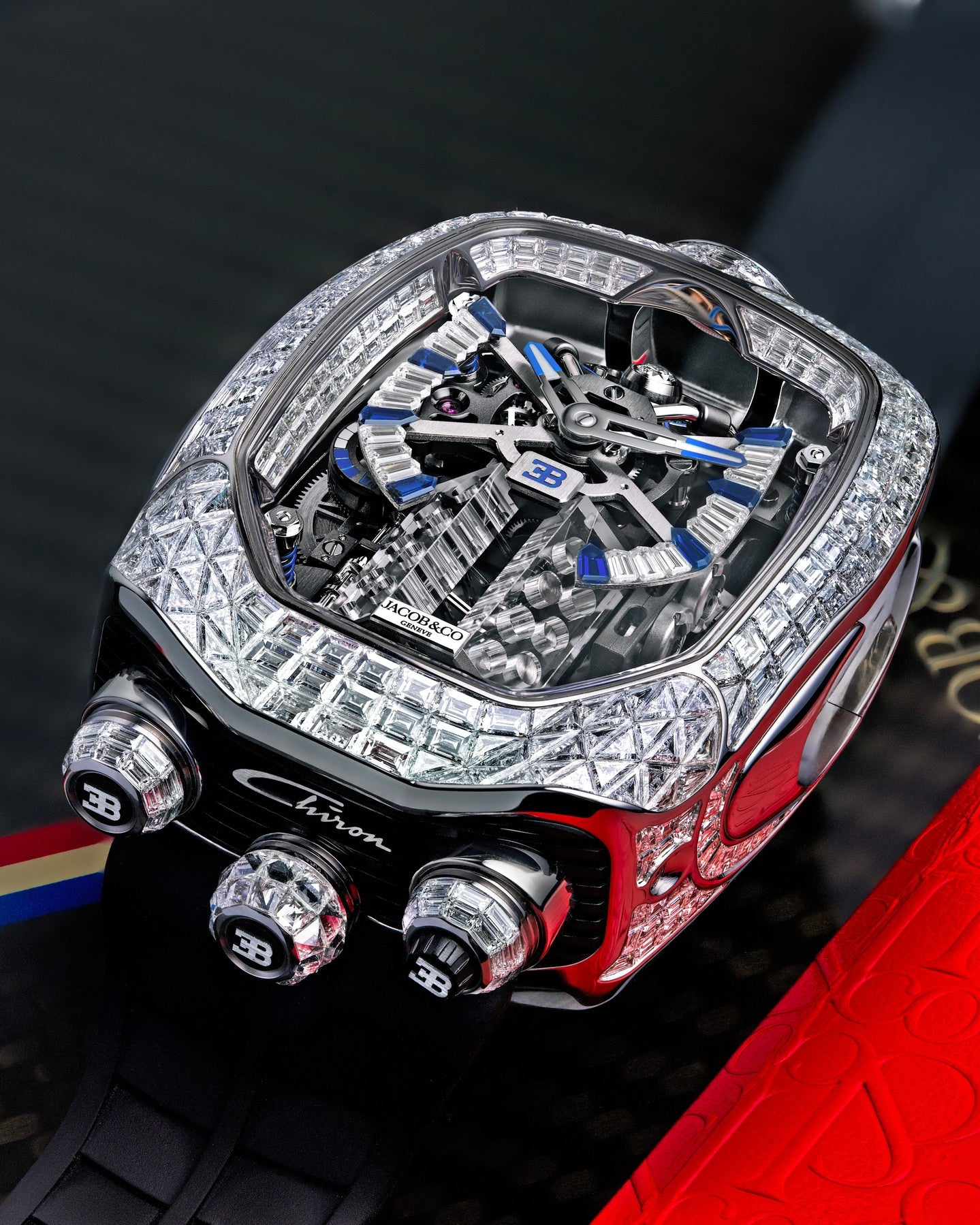 Limited Edition Jacob & Co. Bugatti Chiron Tourbillon Baguette watch (G00)