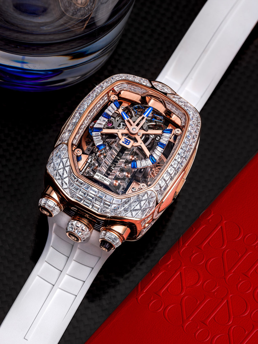 Limited Edition Jacob & Co. Bugatti Chiron Tourbillon Baguette watch (G00)