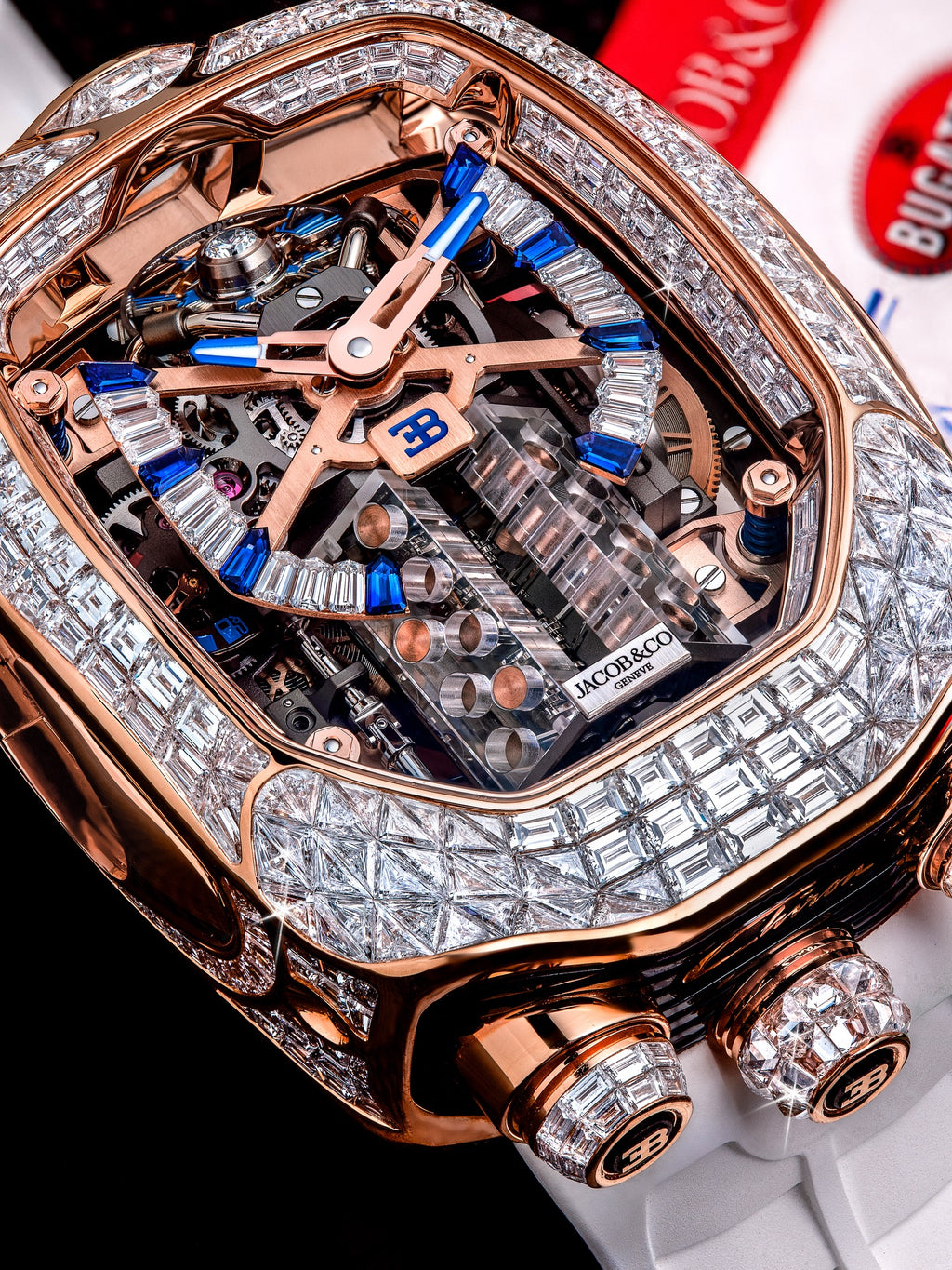 Limited Edition Jacob & Co. Bugatti Chiron Tourbillon Baguette watch (G00)
