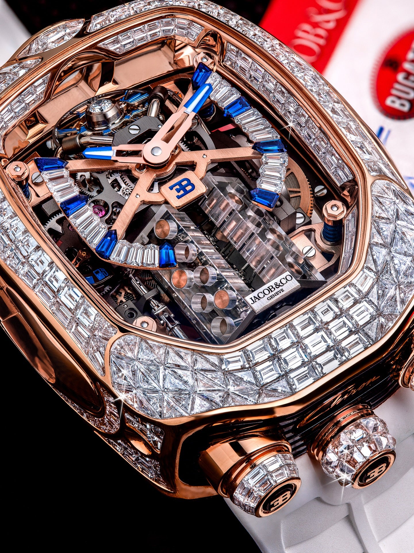 Limited Edition Jacob & Co. Bugatti Chiron Tourbillon Baguette watch (G00)