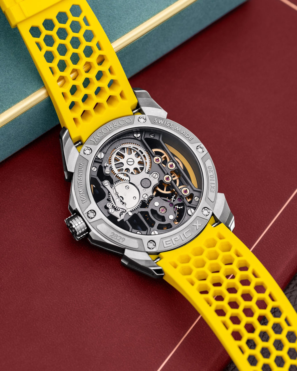Limited Edition Jacob & Co. Epic X Skeleton watch with an orange rubber strap. (G00)