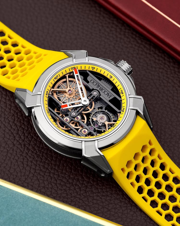 Limited Edition Jacob & Co. Epic X Skeleton watch with an orange rubber strap. (G00)