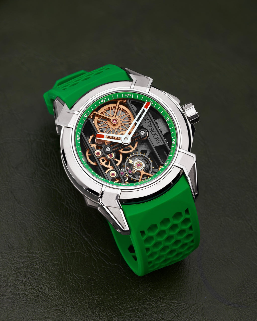 Limited Edition Jacob & Co. Epic X Skeleton watch with an orange rubber strap. (G00)