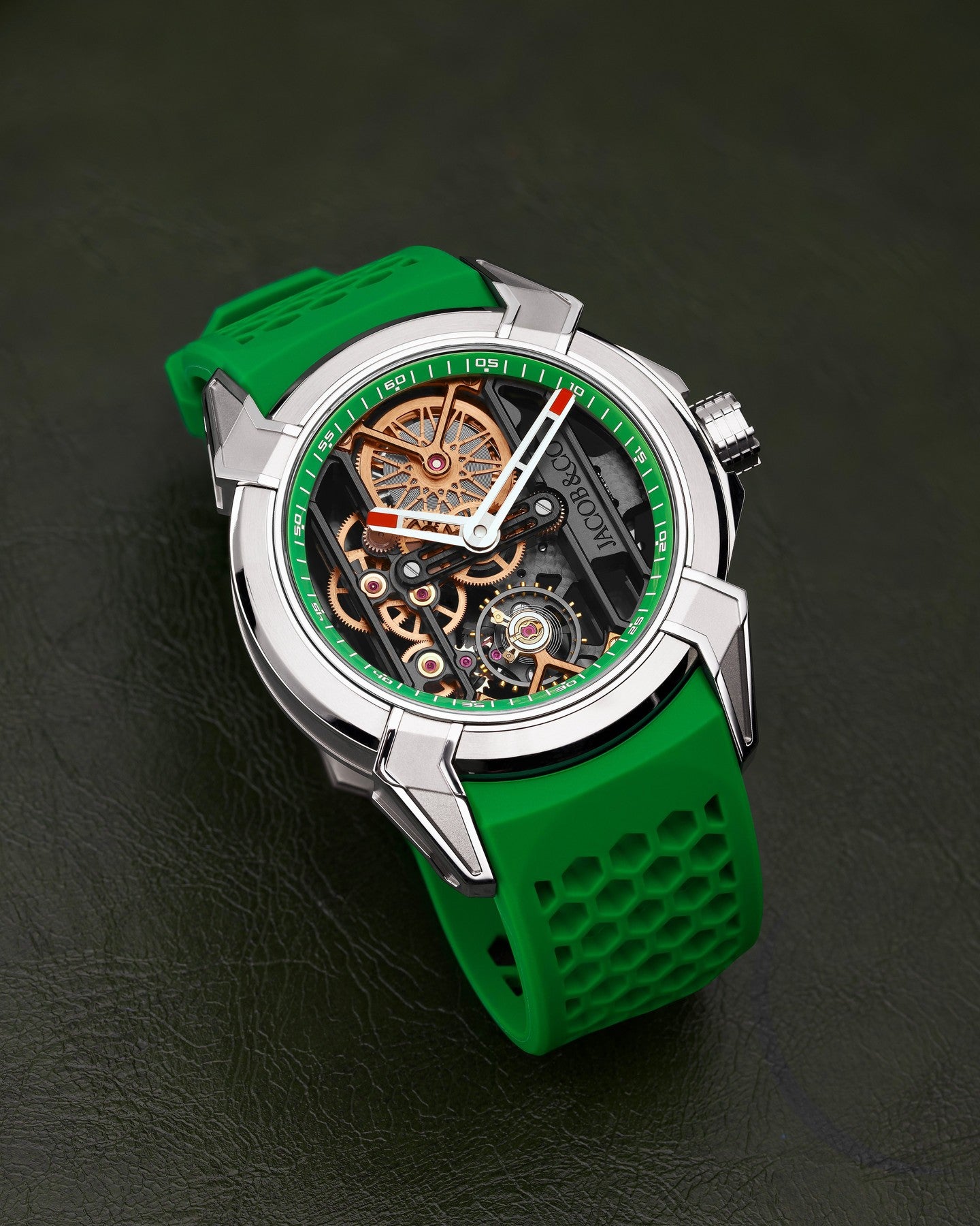 Limited Edition Jacob & Co. Epic X Skeleton watch with an orange rubber strap. (G00)