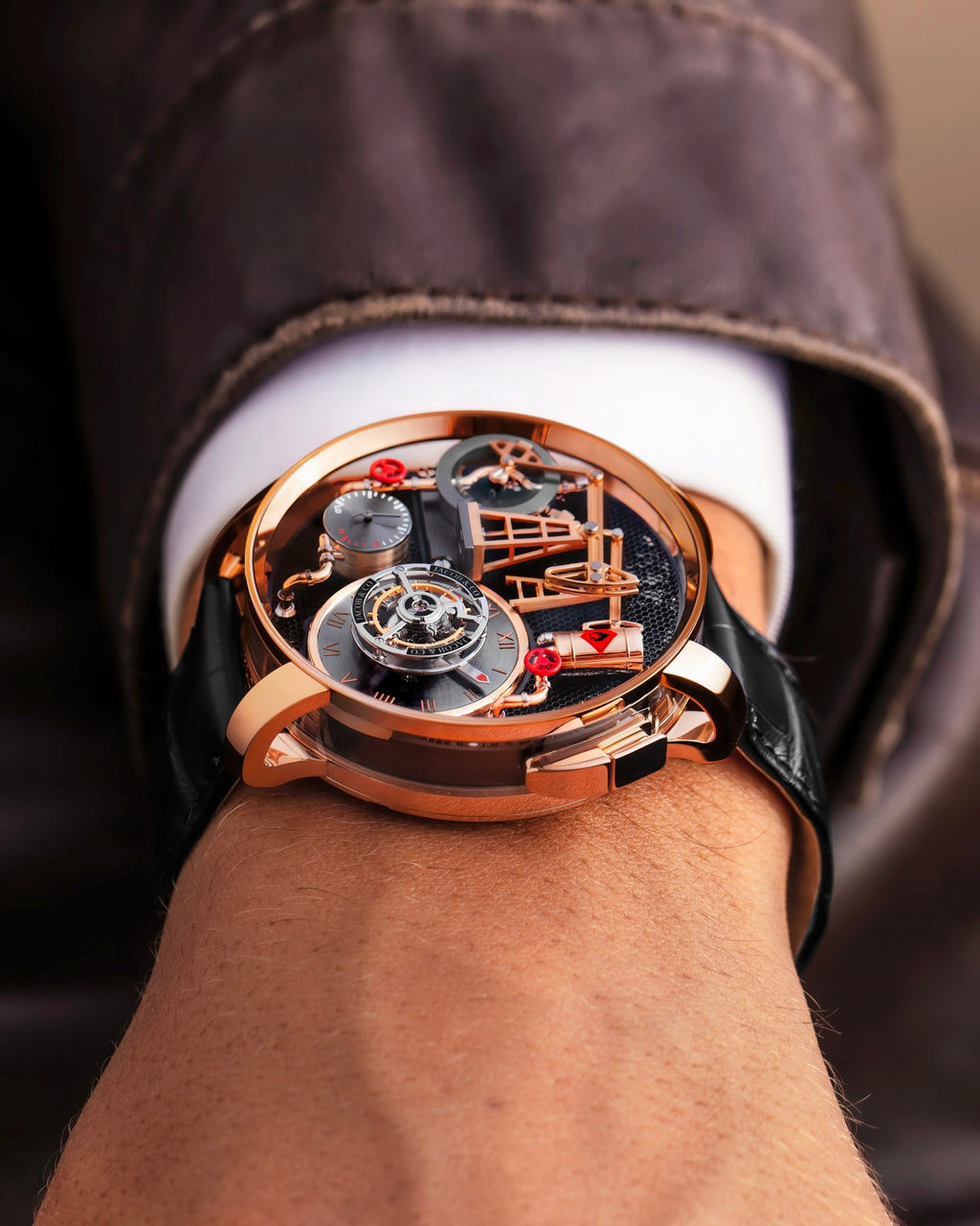 Limited Edition Jacob & Co. Oil Pump Tourbillon Automaton wristwatch in rose gold Watch (G00)