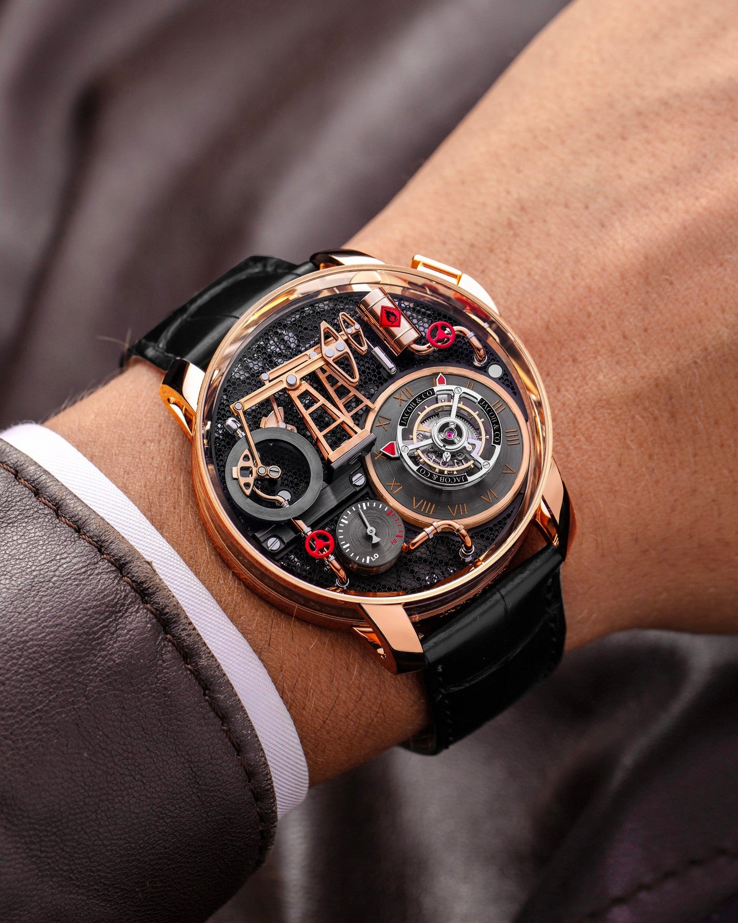 Limited Edition Jacob & Co. Oil Pump Tourbillon Automaton wristwatch in rose gold Watch (G00)